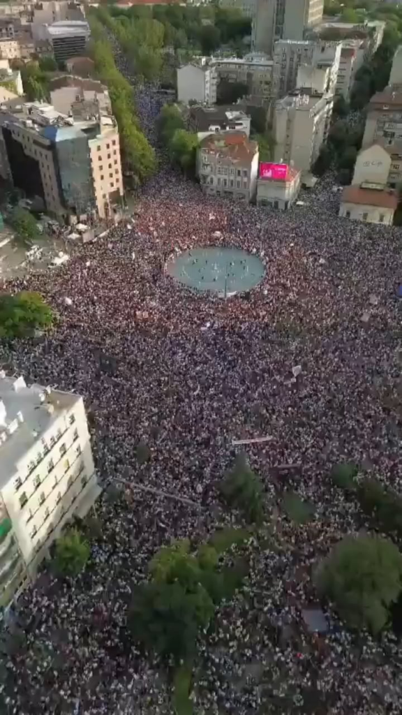 Led by university students, tens of thousands of people demonstrated in the Serbian capital to protest against the government and demand early elections.