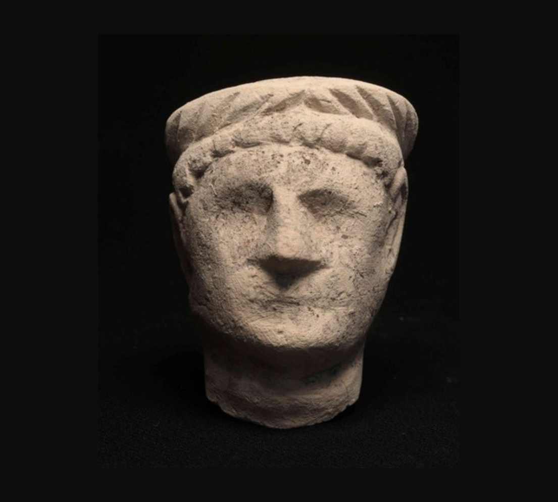 A sculpted head discovered during excavations at the Sanctuary of Apollo at Frangissa in Cyprus