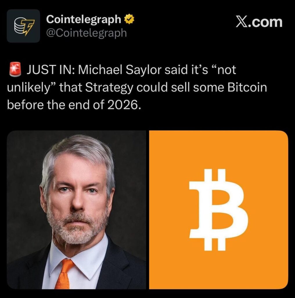 Michael Saylor said it’s “not unlikely” that Strategy could sell some Bitcoin before the end of 2026