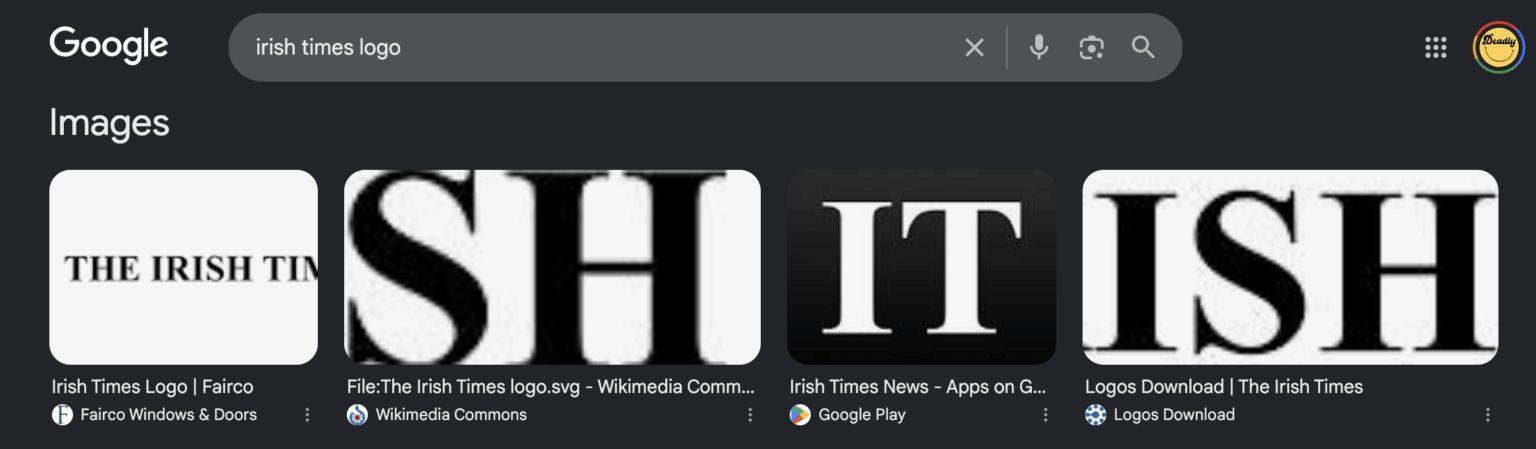 If you Google 'Irish Times Logo', the image results read 'shitish'