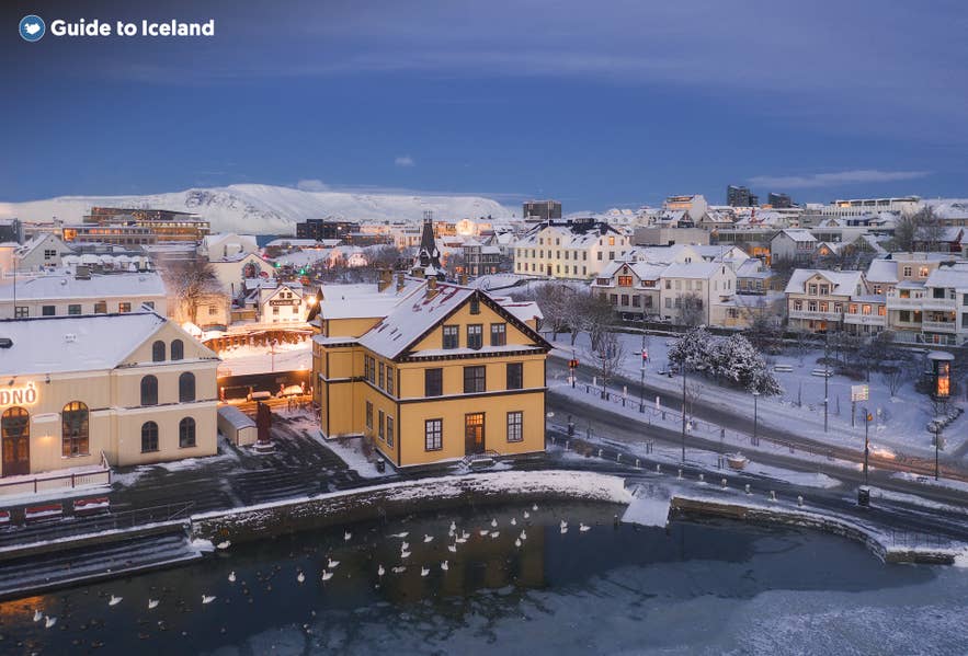 During the winter, the Lake Tjornin in downtown Reykjavik becomes a serene place During the winter, the Lake Tjornin in downtown Reykjavik becomes a serene place