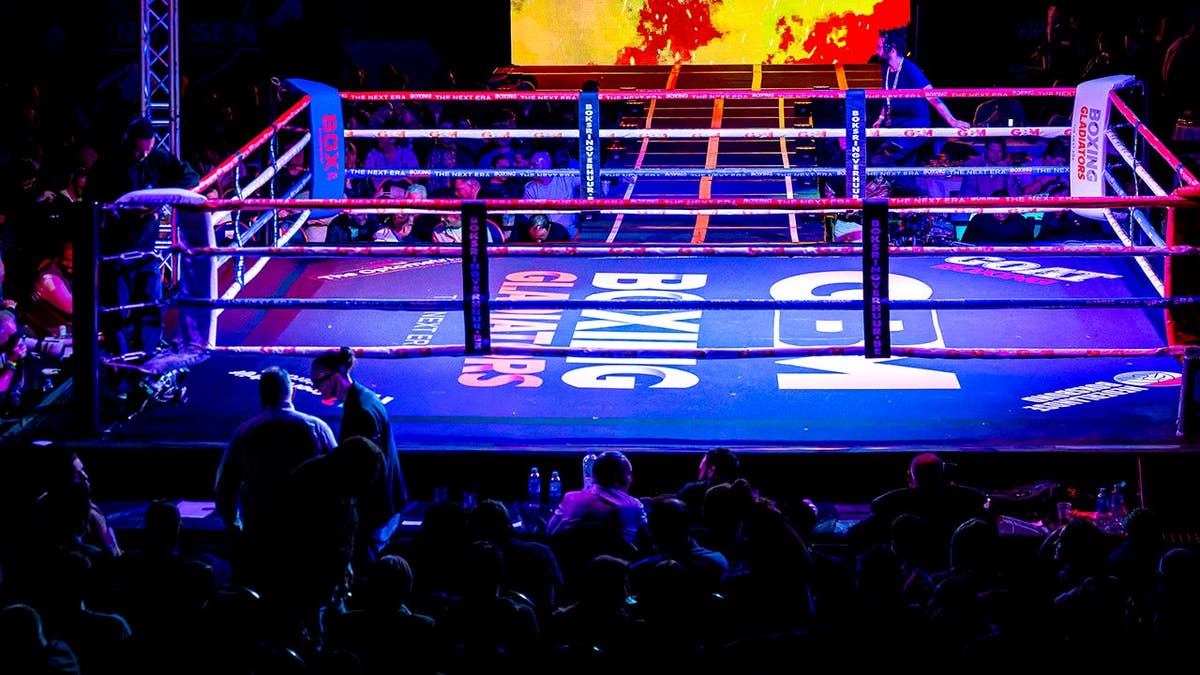 An overview of a boxing fight at Sportcomplex De Wilgenring in Rotterdam