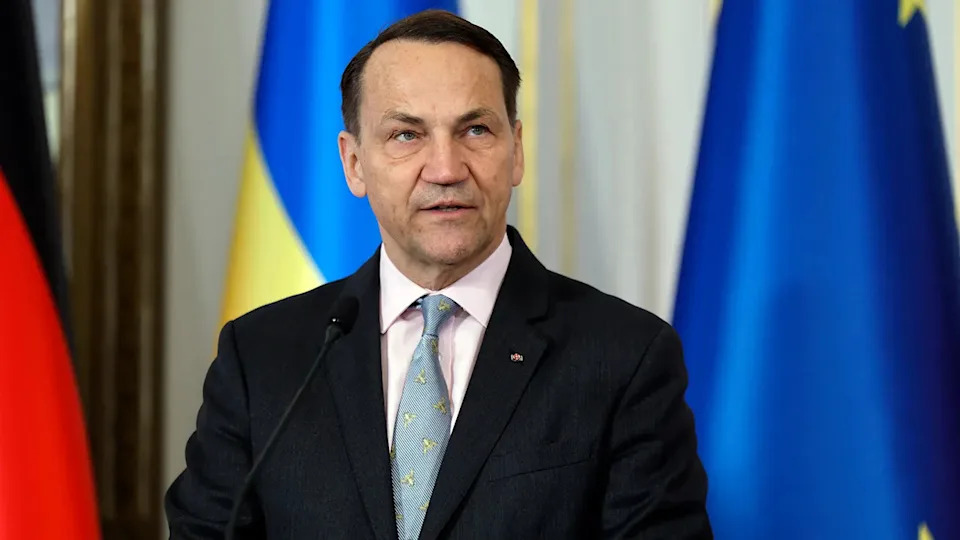 Polish Foreign Minister Radek Sikorski speaking at a press conference in Warsaw