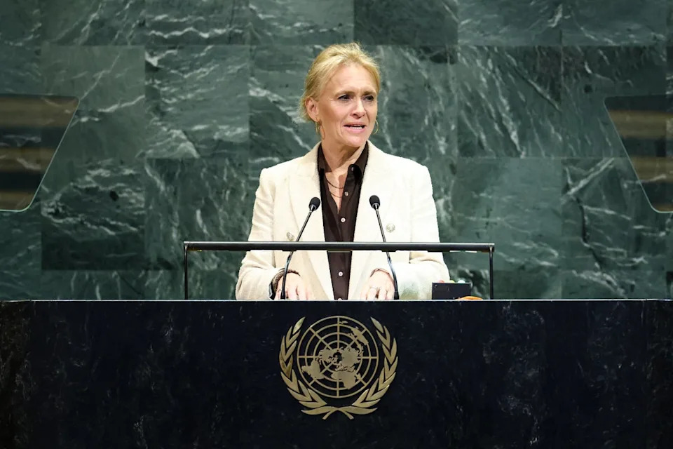 Iceland's minister for foreign affairs Thorgerdur Katrín Gunnarsdóttir addresses the United Nations General Assembly last September (AFP/Getty)