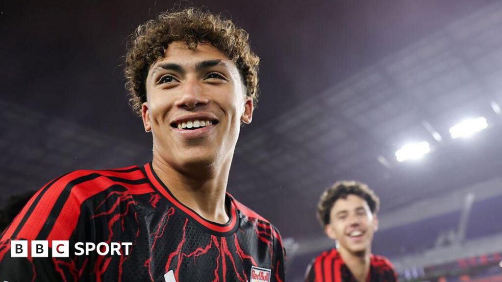 Julian Hall smiles after scoring a hat-trick for Red Bull New York