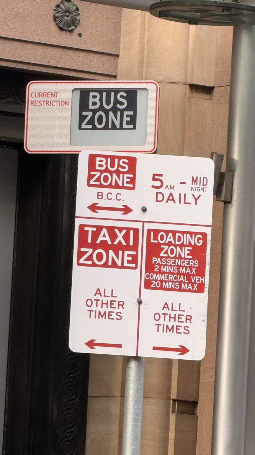 Trial of “Current Restriction” signage in the Brisbane CBD. Good idea