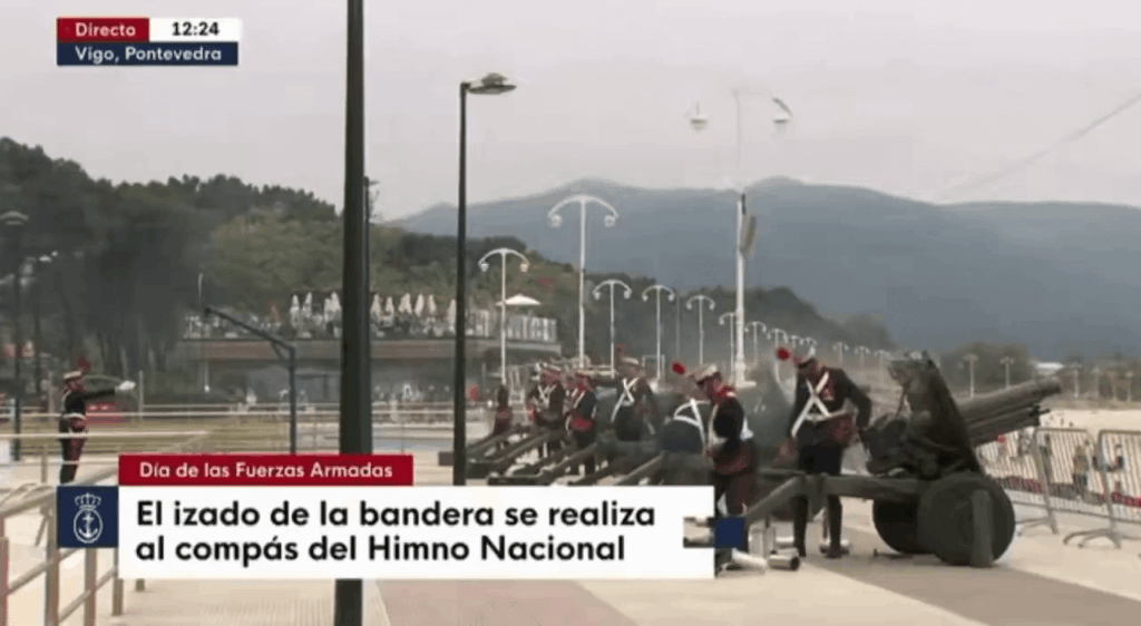 KIng of Spain's reaction as the national flag falls down during a military parade