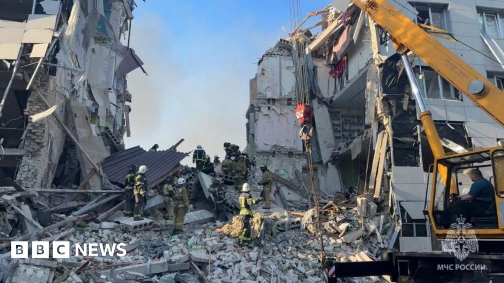 Russia’s Putin vows retaliation after accusing Ukraine of hitting student dormitory Rescuers work amid debris of a destroyed building in the Russian-occupied town of Starobilsk of eastern Ukraine. Photo: 22 May 2026