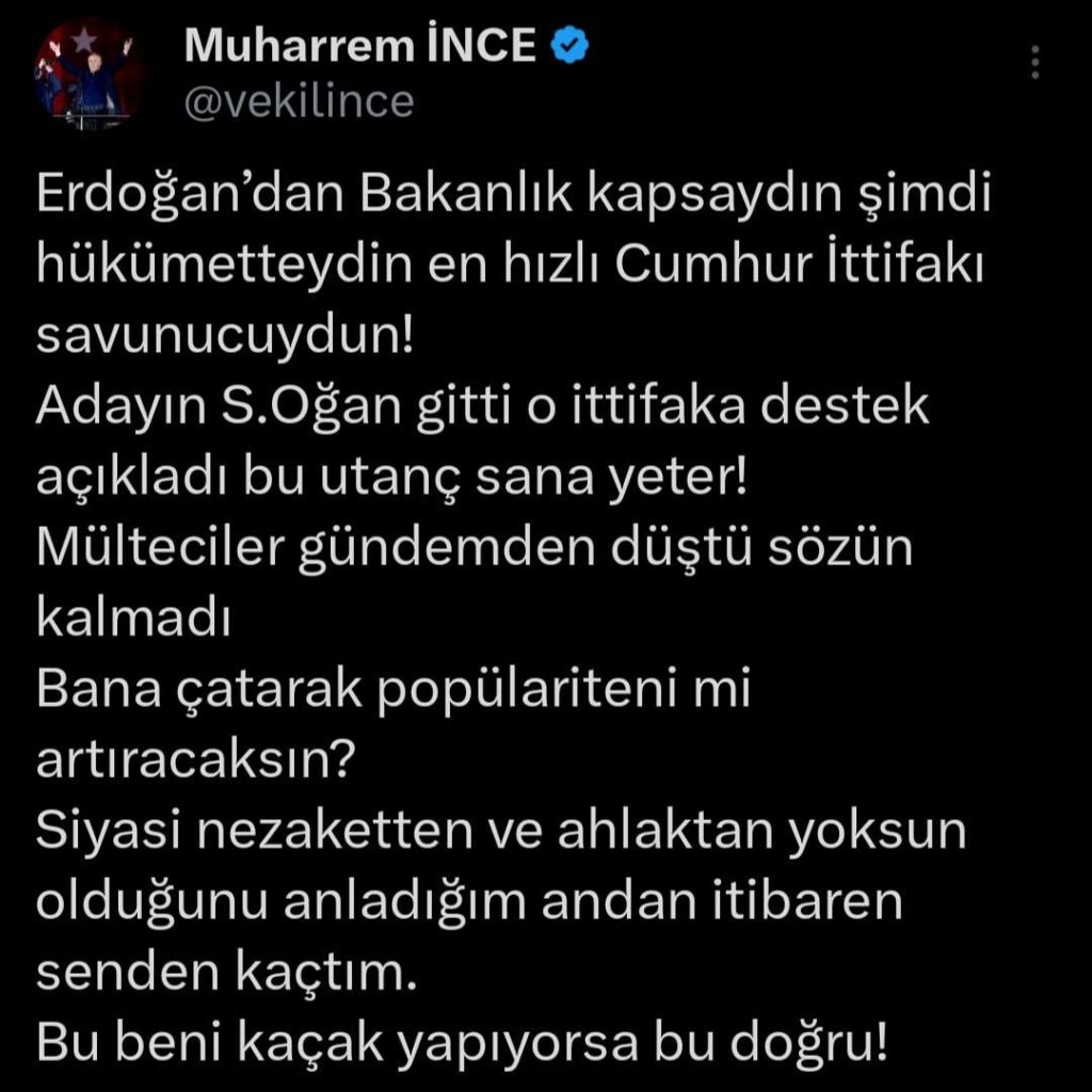 Muharrem İnce's Sharing After Ümit Özdağ's Statements