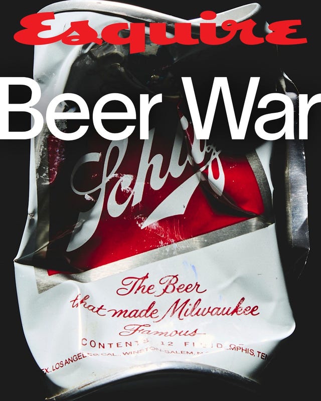 Magazine cover featuring a crumpled beer can