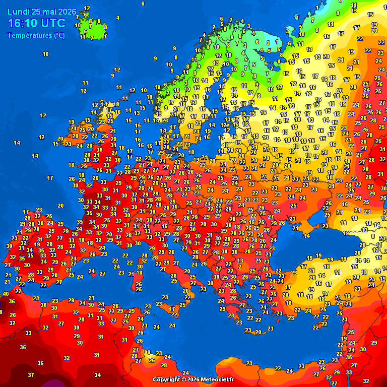 This afternoon temperatures in Europe. Scorchio!