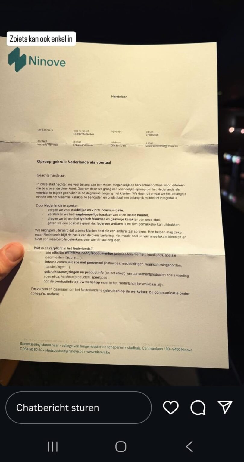 A letter from the muncipality to local businesses in Ninove