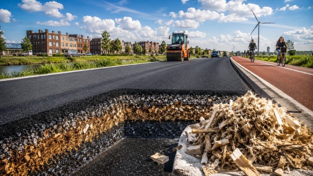 Forget conventional asphalt: The Netherlands is already testing roads with lignin capable of replacing half of the fossil bitumen, reducing CO₂ emissions by 30%, and transforming a paper industry waste into a plant-based binder for more sustainable and resilient pavements. Forget conventional asphalt: The Netherlands is already testing roads with lignin capable of replacing half of the fossil bitumen, reducing CO₂ emissions by 30%, and transforming a paper industry waste into a plant-based binder for more sustainable and resilient pavements.