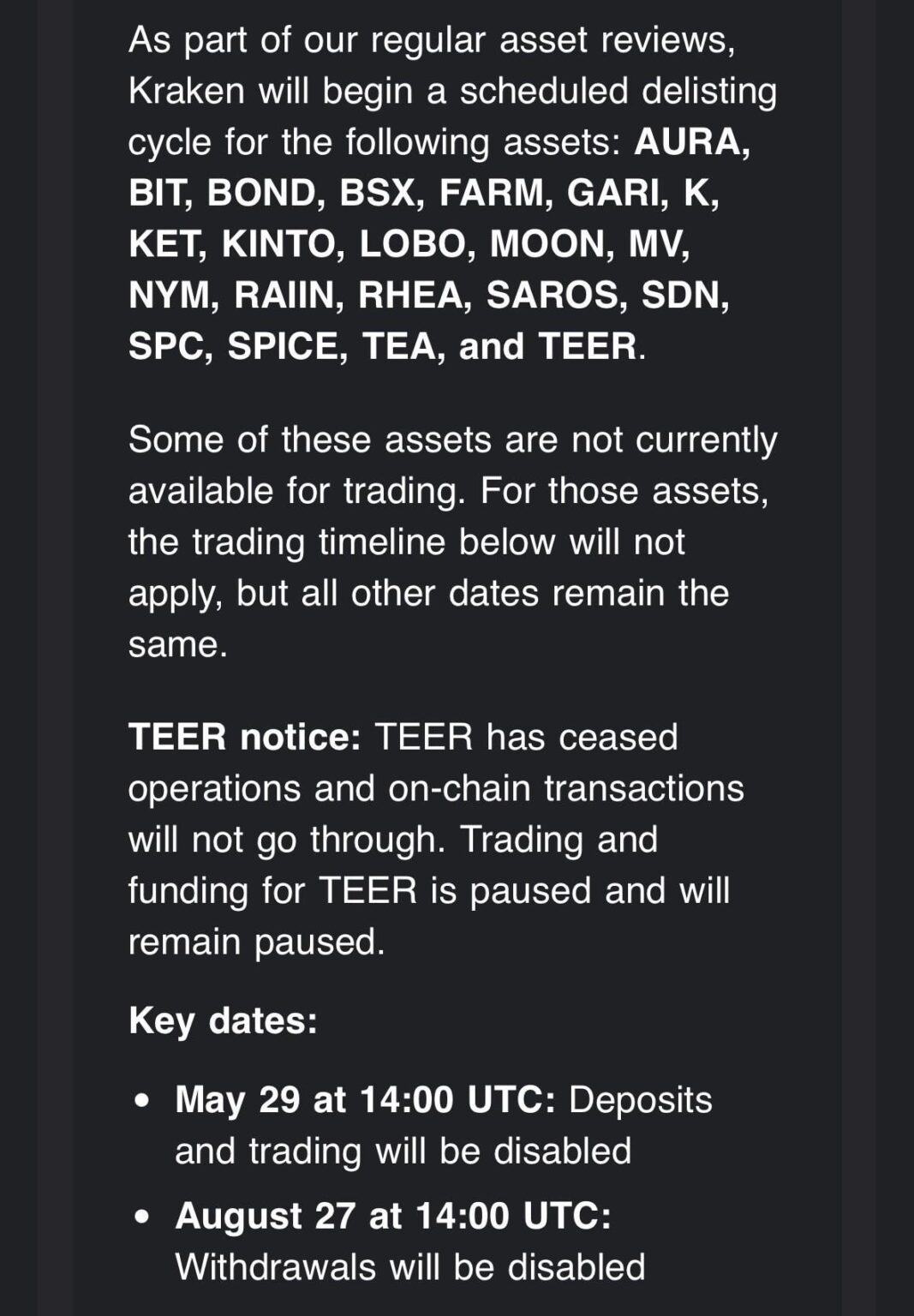 Moons getting delisted from kraken