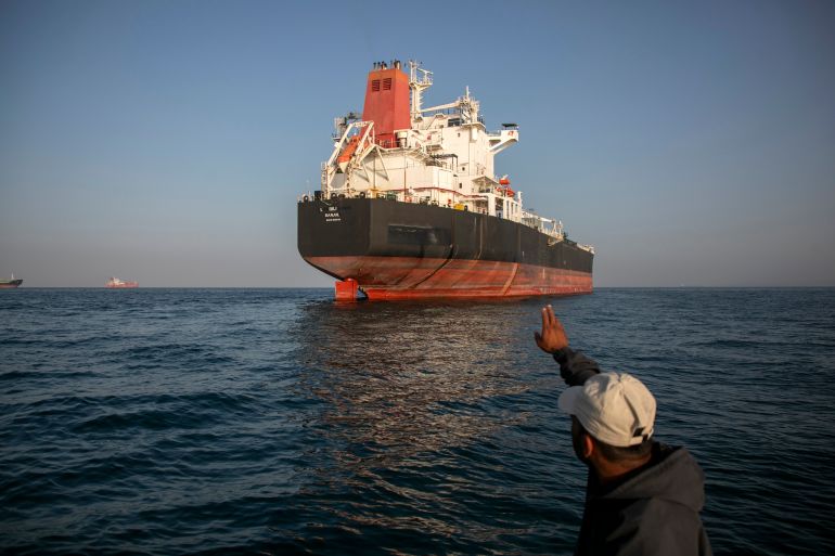 STRAIT OF HORMUZ, IRAN - MAY 16: A ship remains anchored on May 16, 2026 in the Strait of Hormuz near Larak Island, Iran. Negotiations between the U.S. and Iran over opening this critical waterway have largely stalled as the countries have rejected each other's proposals to end the war that began when the U.S. and Israel attacked Iran on February 28. (Photo by Majid Saeedi/Getty Images)