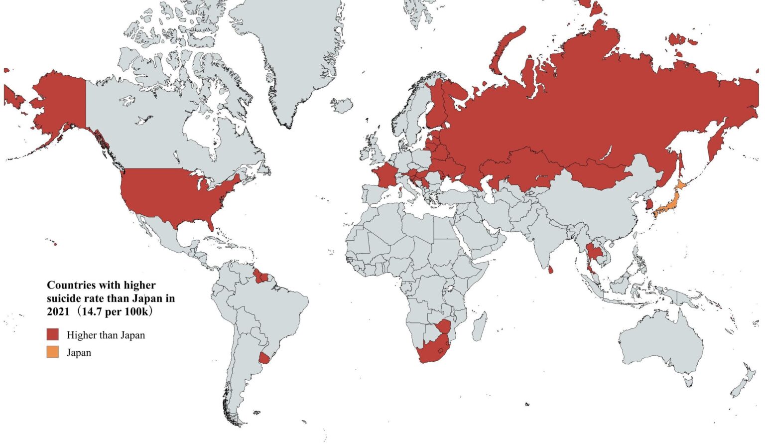 Countries with higher suicide rate than Japan in 2021