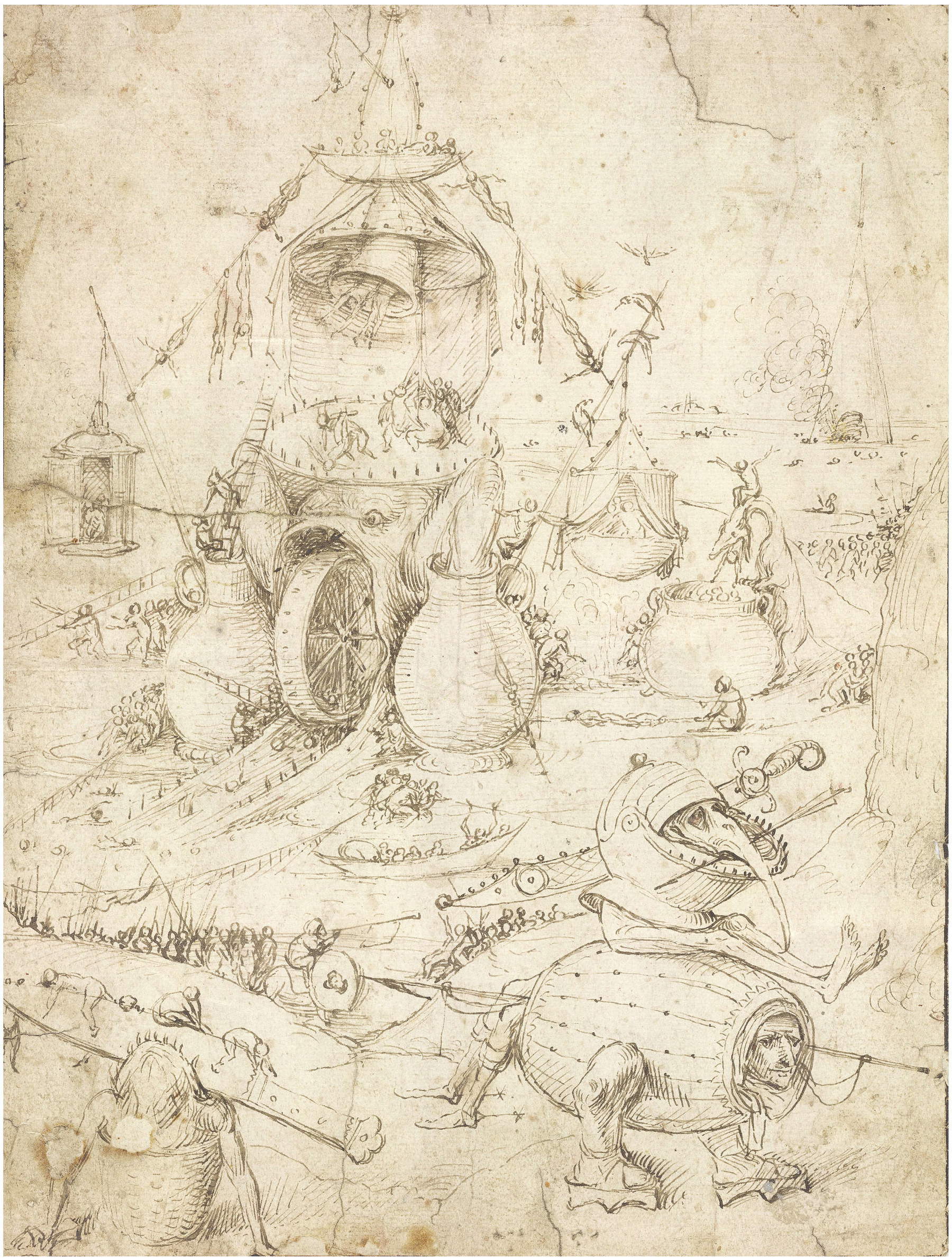 Hieronymus Bosch, Hellscape (pen and ink on paper, 260 x 194 mm; Private collection)