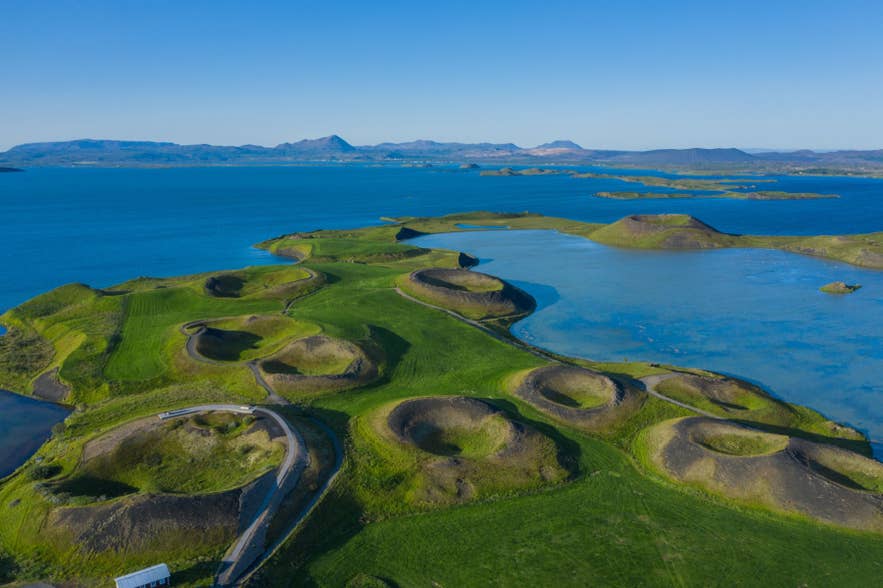 Pseudocraters in Lake Myvatn in Iceland in spring. Pseudocraters in Lake Myvatn in Iceland in spring.