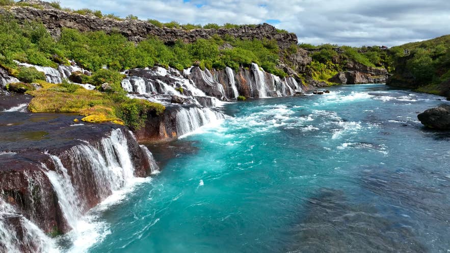 Barnafoss Waterfall in West Iceland in summer. Barnafoss Waterfall in West Iceland in summer.