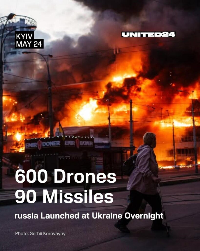 Russia launched 600 drones and 90 missiles at Ukraine overnight, killing at least 4 and injuring 100, including 3 children