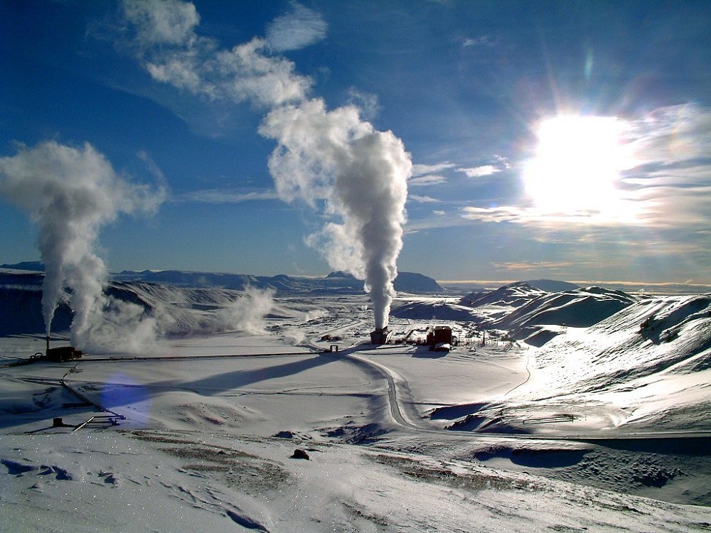 Aerial view of a modern geothermal plant in Iceland