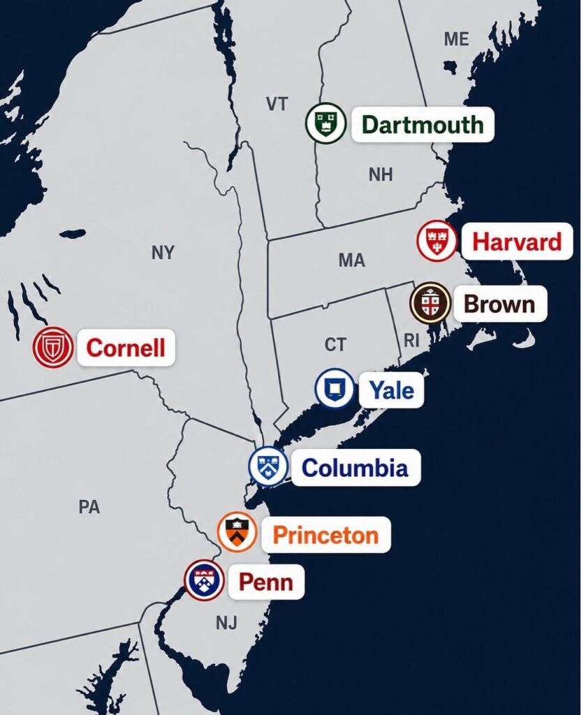 The Locations of America's Ivy League Universities