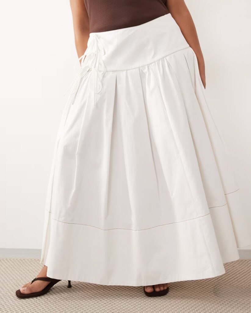 White pleated cotton maxi skirt with tie waist and tonal hem detail – flowy skirt to pack for Croatia summer vacation