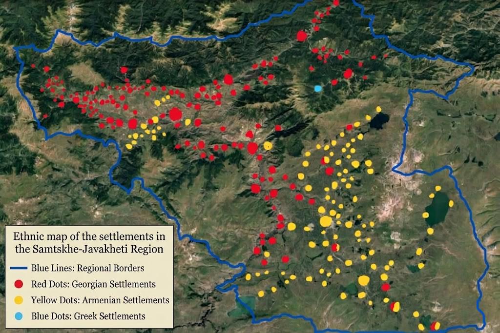 Ethnic map of the settlements of the South Georgian region of Samtskhe-Javakheti