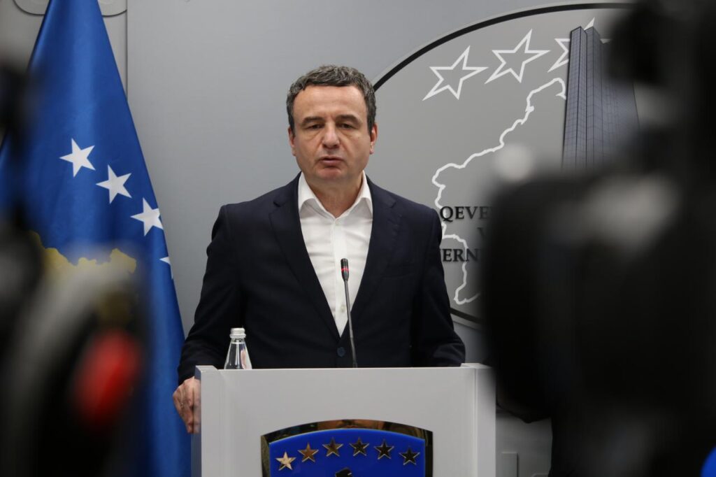 Kosovo Prime Minister Albin Kurti speaks during a press conference in Pristina, Kosovo, on May 28, 2026. (AA Photo)