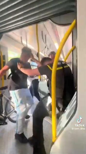 Images show how young people in Brussels brawl with inspectors on the coastal tram