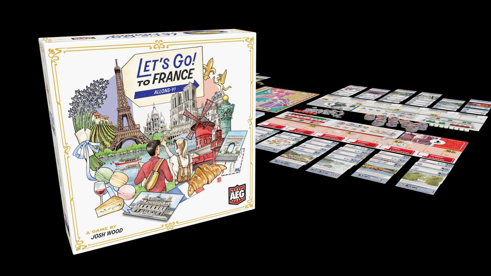 The box and components for Let's Go! To France