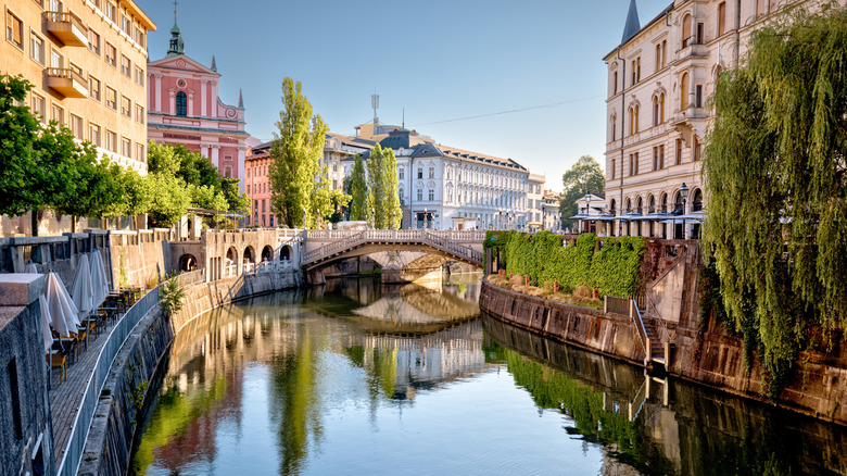 River in the center of Ljubljana in Slovenia