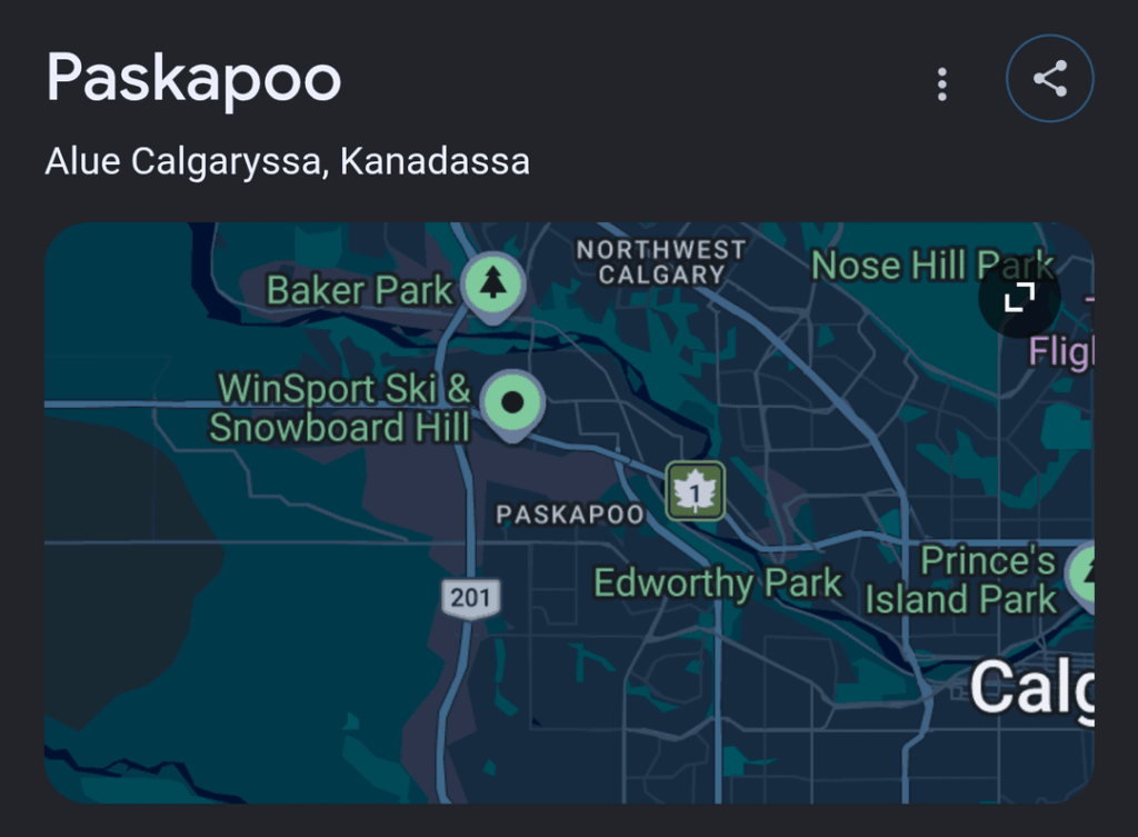 Paskapoo – "Shitkakka" in English. Place where Matti Nykänen (R.I.P) won three olympic golds in Calgary 1988 in ski jump. Hero of my childhood.
