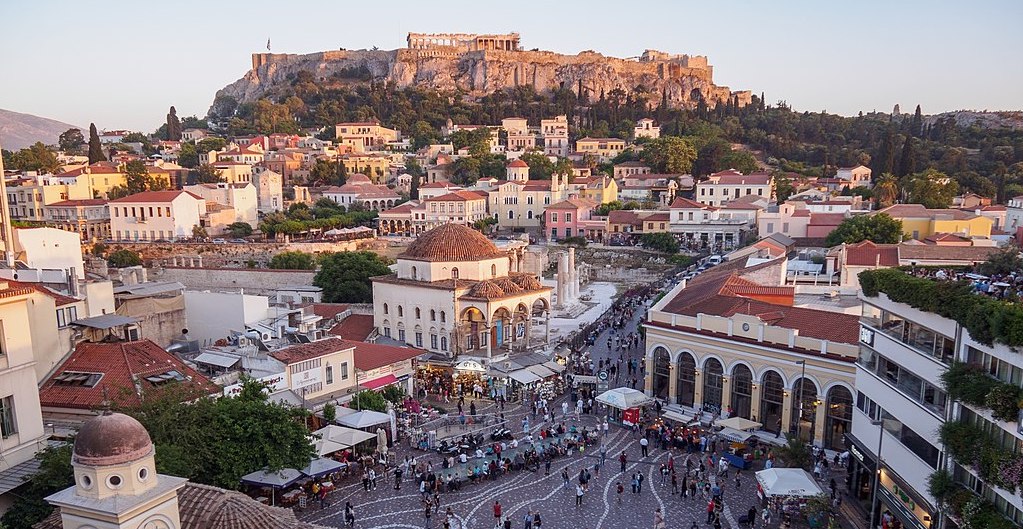 Athens Acropolis Parthenon view from Monastiraki, Greece