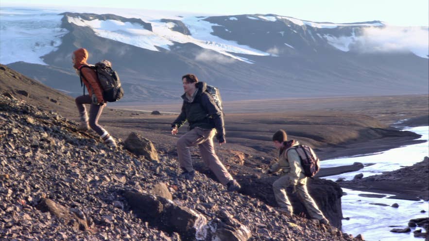 Brendan Fraser and Aníta Briem in the movie Journey to the Center of the Earth, shot in Iceland Brendan Fraser and Aníta Briem in the movie Journey to the Center of the Earth, shot in Iceland