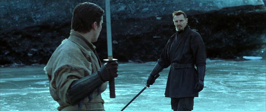 A scene featuring Christian Bale and Liam Neeson in the movie Batman Begins, shot in Iceland A scene featuring Christian Bale and Liam Neeson in the movie Batman Begins, shot in Iceland
