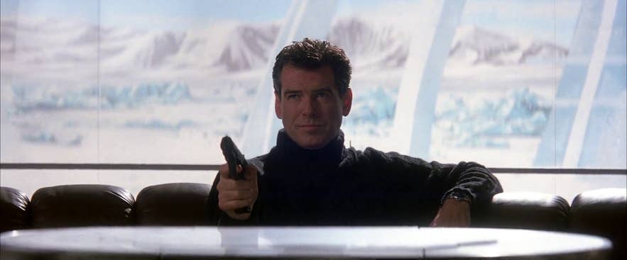 Pierce Brosnan as James Bond in Die Another Day, with Jokulsarlon glacier lagoon in Iceland in the background Pierce Brosnan as James Bond in Die Another Day, with Jokulsarlon glacier lagoon in Iceland in the background