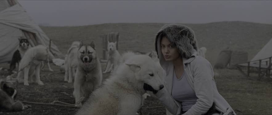 Angelina Jolie as Lara Croft in a scene filmed in Iceland Angelina Jolie as Lara Croft in a scene filmed in Iceland