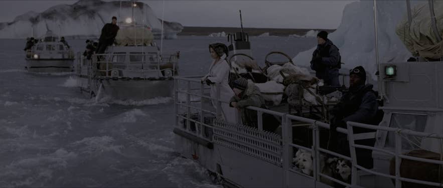 Angelina Jolie as Lara Croft sails across Jokulsarlon glacier lagoon on an amphibian boat Angelina Jolie as Lara Croft sails across Jokulsarlon glacier lagoon on an amphibian boat