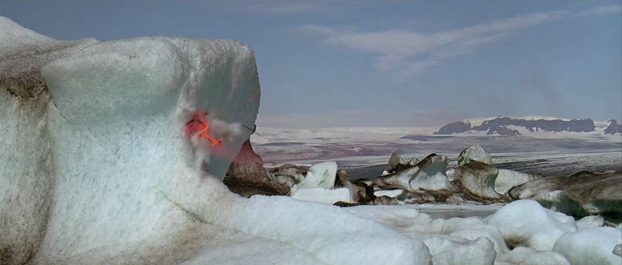 A helicopter crashes into the icebergs of Jokulsarlon in the movie A View to a Kill A helicopter crashes into the icebergs of Jokulsarlon in the movie A View to a Kill