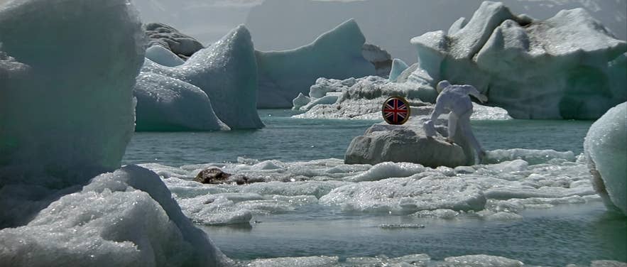 James Bond enters an iceberg-shaped submarine in Jokulsarlon in Iceland James Bond enters an iceberg-shaped submarine in Jokulsarlon in Iceland