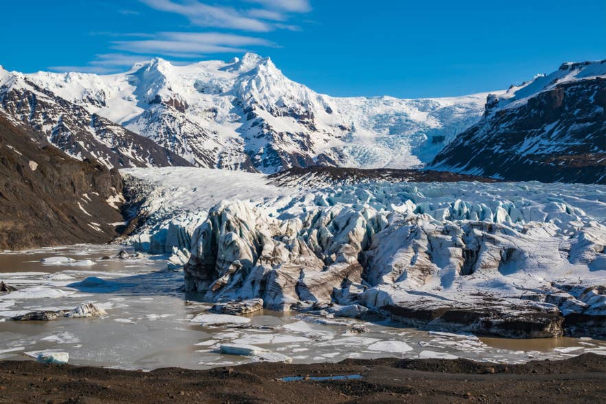 Svinafellsjokull Glacier and ice formations in Vatnajokull National Park in Iceland. Svinafellsjokull Glacier and ice formations in Vatnajokull National Park in Iceland.
