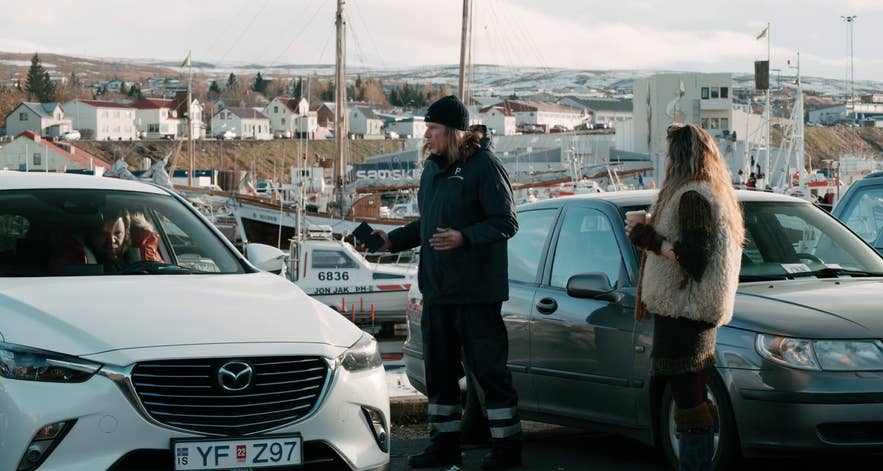 Will Ferrell's character working as a parking enforcement officer in Husavik, Iceland Will Ferrell's character working as a parking enforcement officer in Husavik, Iceland