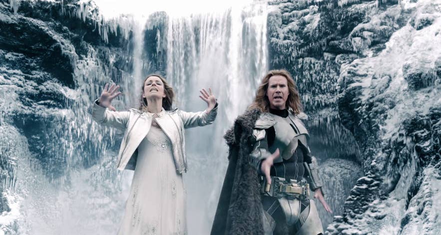 Skogafoss waterfall as it appears in the movie Eurovision Song Contest: The Story of Fire Saga Skogafoss waterfall as it appears in the movie Eurovision Song Contest: The Story of Fire Saga