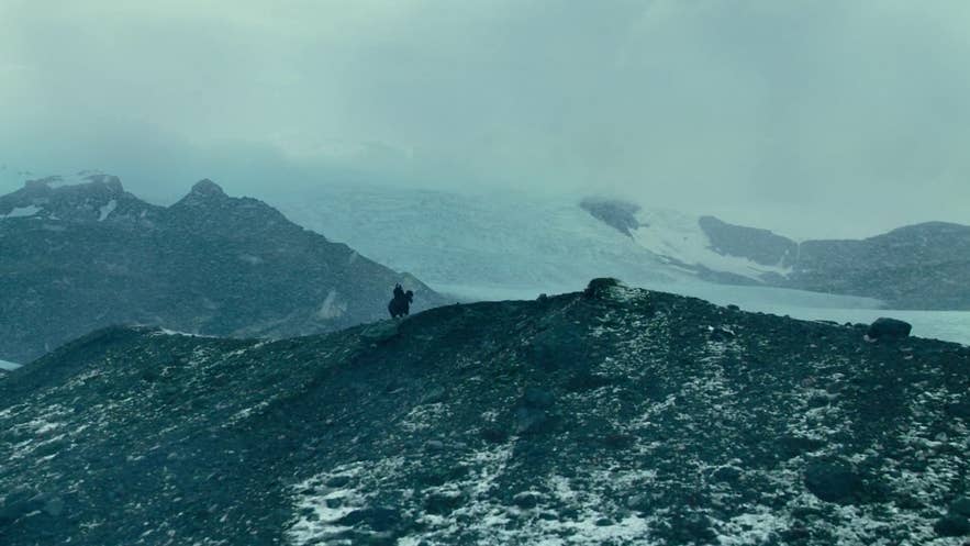 Bruce Wayne riding on horseback across Fjallsjokull glacier in Iceland Bruce Wayne riding on horseback across Fjallsjokull glacier in Iceland