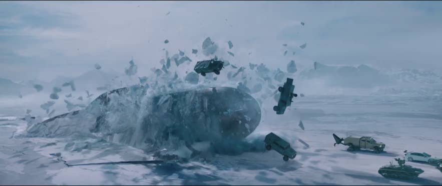 A submarine breaks through the thick ice of Lake Myvatn in the movie The Fate of the Furious A submarine breaks through the thick ice of Lake Myvatn in the movie The Fate of the Furious