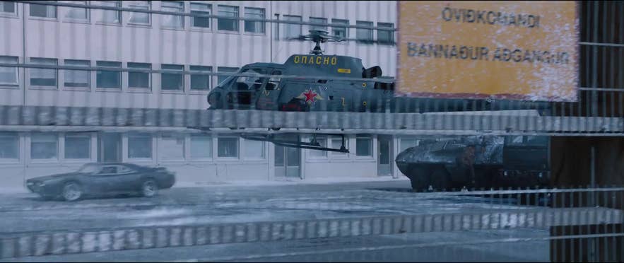 The Icelandic warning sign on what is supposed to be a separatist Russian military base in the movie The Fate of the Furious The Icelandic warning sign on what is supposed to be a separatist Russian military base in the movie The Fate of the Furious