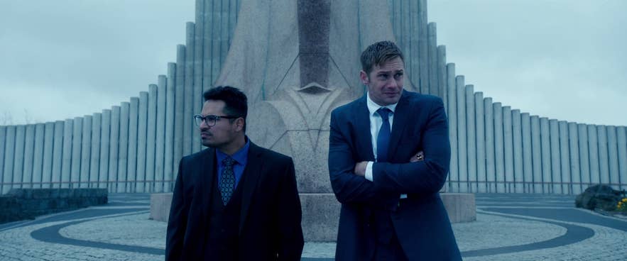Alexander Skarsgård and Michael Peña in the movie War on Everyone, partially shot in Reykjavik, Iceland Alexander Skarsgård and Michael Peña in the movie War on Everyone, partially shot in Reykjavik, Iceland