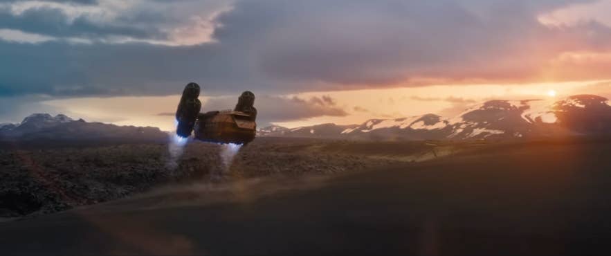 Futuristic spacecraft over Iceland lava fields in Supergirl movie scene. Futuristic spacecraft over Iceland lava fields in Supergirl movie scene.
