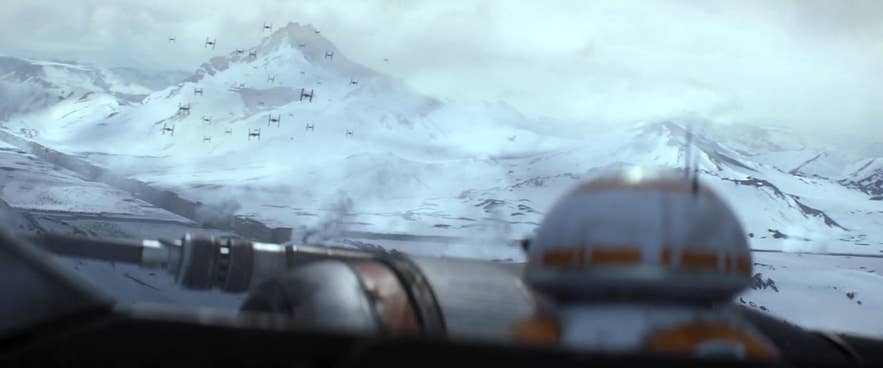 BB-8 looks on as a fight in the sky takes place over Iceland BB-8 looks on as a fight in the sky takes place over Iceland